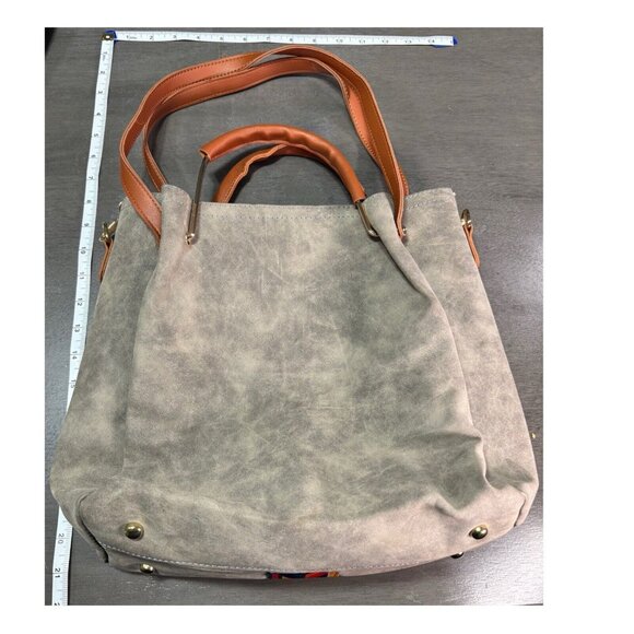 Tribal Pattern Gray & Brown Tote Bag With Adjustable Strap - Picture 7 of 11